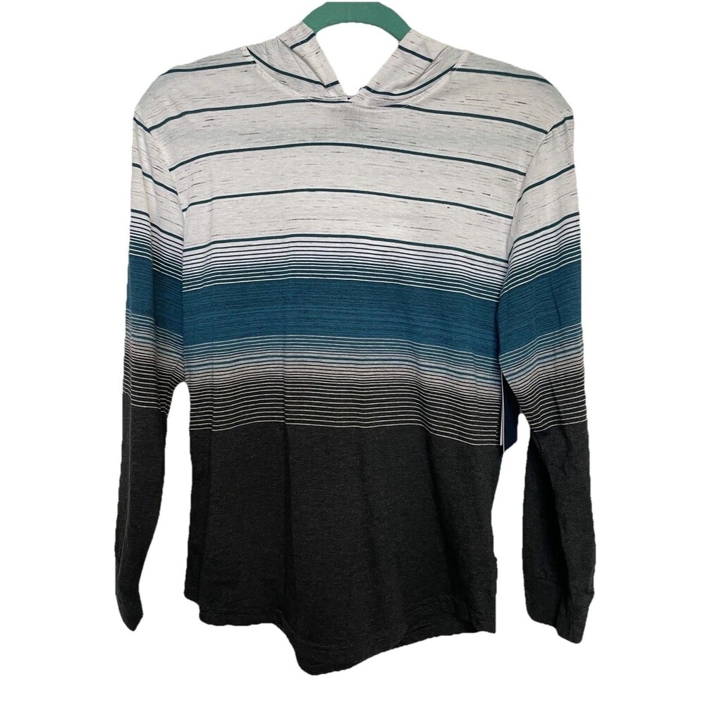 NWT Boy’s UNIVIBE Pullover Hoodie Sweatshirt L Striped Colorblock Black Blue